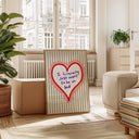 Vintage style poster with humorous quote on striped wall