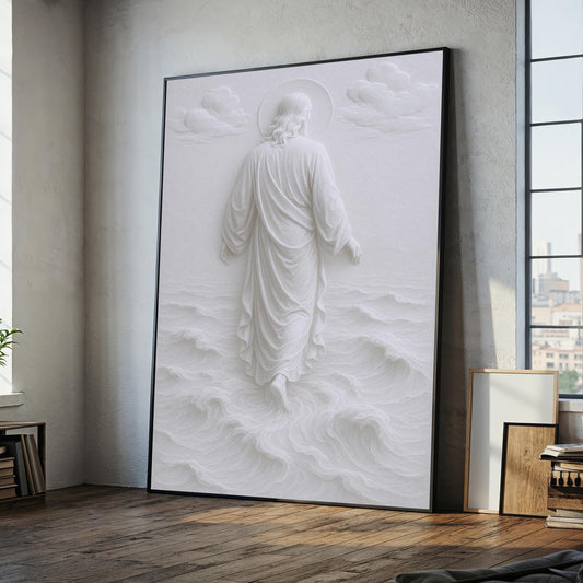 Jesus Walking on Water canvas wall art – large religious painting, ready to hang