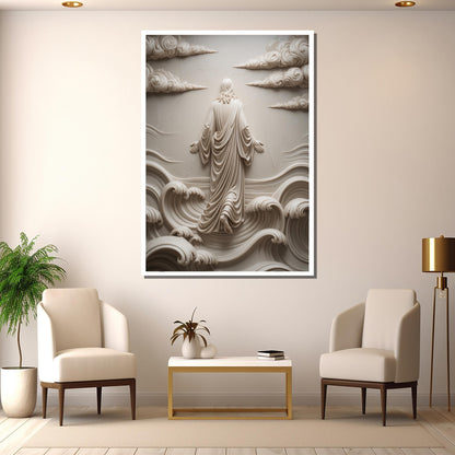 Living space with Jesus walking on water canvas print