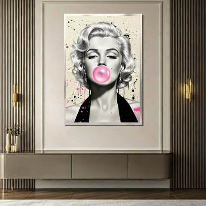 Modern living room decor with Marilyn Monroe pop art wall piece