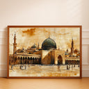 Vintage Masjid Al-Nabawi wall art with warm Medina hues