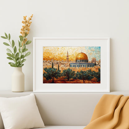 Mosaic tile-inspired abstract wall art with arabesque elements