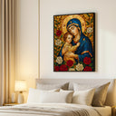 Soft lighting on religious mosaic icon wall art
