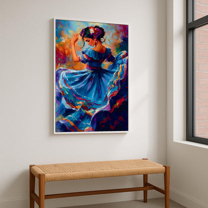 Decorative artwork showcasing Mexican folk dress and headdress