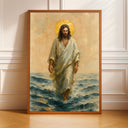 Jesus walking on water art print with vintage Christian decor