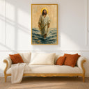 Close-up of Jesus walking on water scene in muted tones