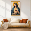 Vintage Catholic Immaculate Heart of Mary framed print on wall