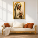 Vintage Catholic Marian portrait with botanical accents