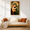 Close-up of Mary and Child in Catholic wall art