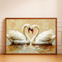 Swan couple oil painting artwork in soft vintage tones