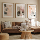 Three-piece Islamic wall art triptych with soft abstract watercolor design