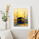 Lifestyle shot: living room with Kaaba canvas wall art