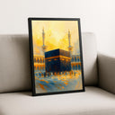 Close-up of brushwork in Kaaba oil painting-inspired artwork