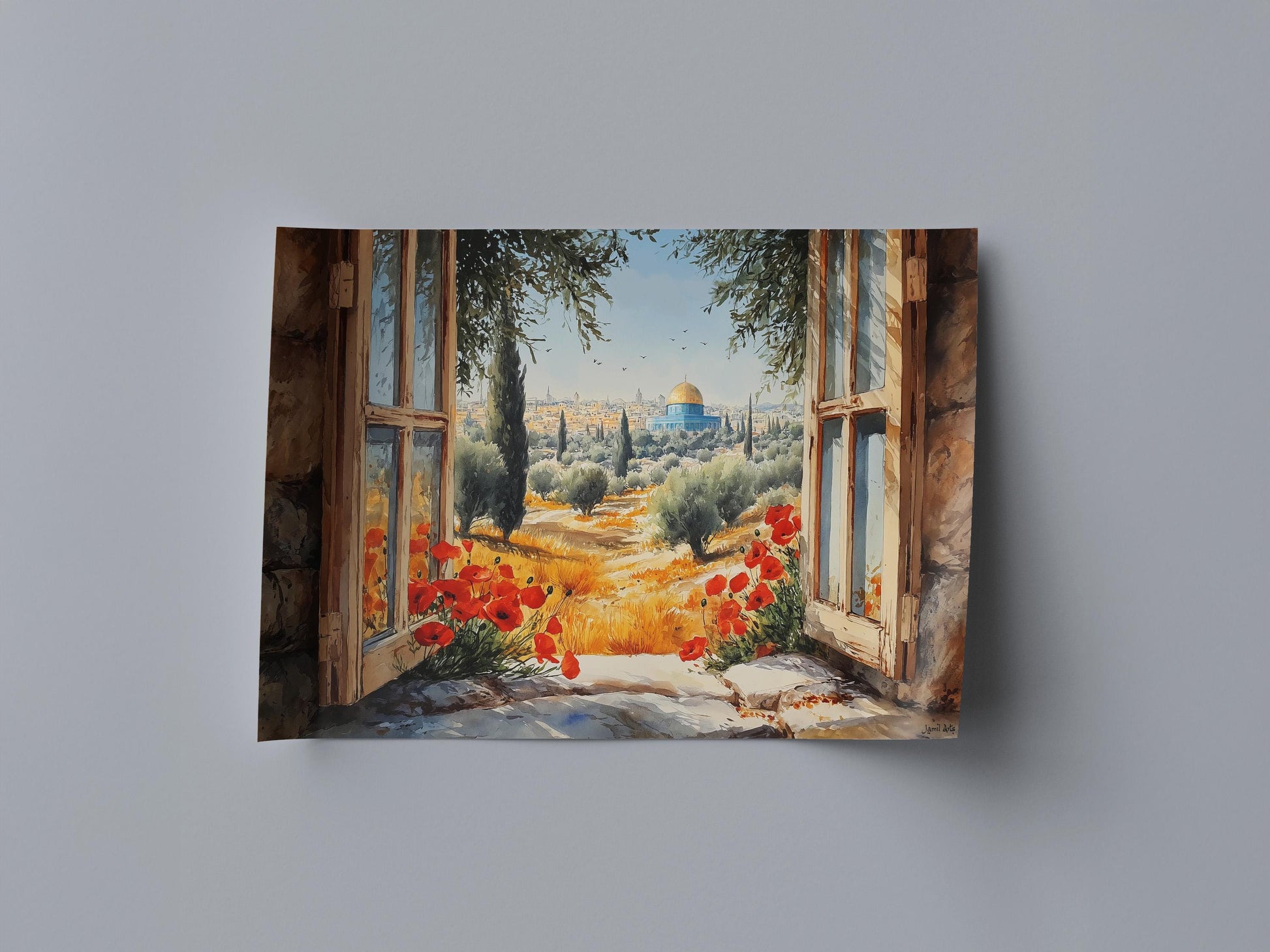 Palestinian heritage-inspired abstract wall decor with Dome of the Rock