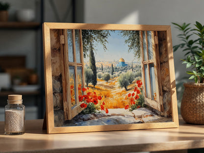 Calm spiritual art portraying Dome of the Rock in earthy tones