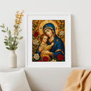 Framed Catholic wall art depicting Virgin Mary and Jesus