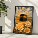 Close-up of golden mosque accents in canvas oil painting