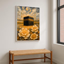Canvas art depicting Kaaba and Mecca in ornate floral style