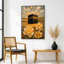 Elegant Islamic wall decor featuring Kaaba Mecca and floral motif