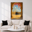 Islamic floral mosque decor watercolor wall art close-up