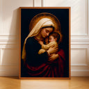 Virgin Mary and Baby Jesus artwork on canvas in vintage Catholic style