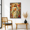 Sacred Heart Jesus mosaic wall art in home setting