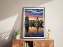 Czechia travel wall art with warm tones and river view