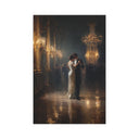 Artistic depiction of refined ballroom romance with warm amber tones