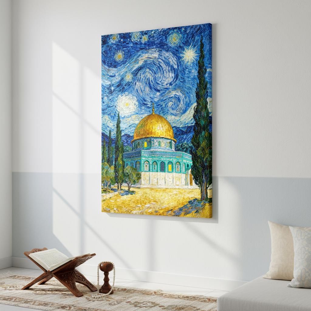 Jerusalem landmark wall art with starry night background
