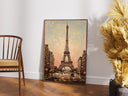 Vintage Matte Eiffel Tower oil painting style wall art close-up
