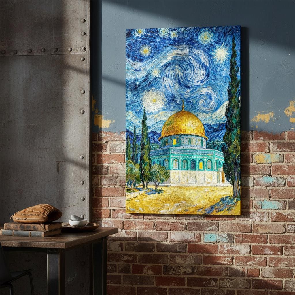 Dome of the Rock silhouette under starry sky – abstract Islamic print