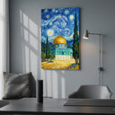 Dome of the Rock architecture with night sky artwork