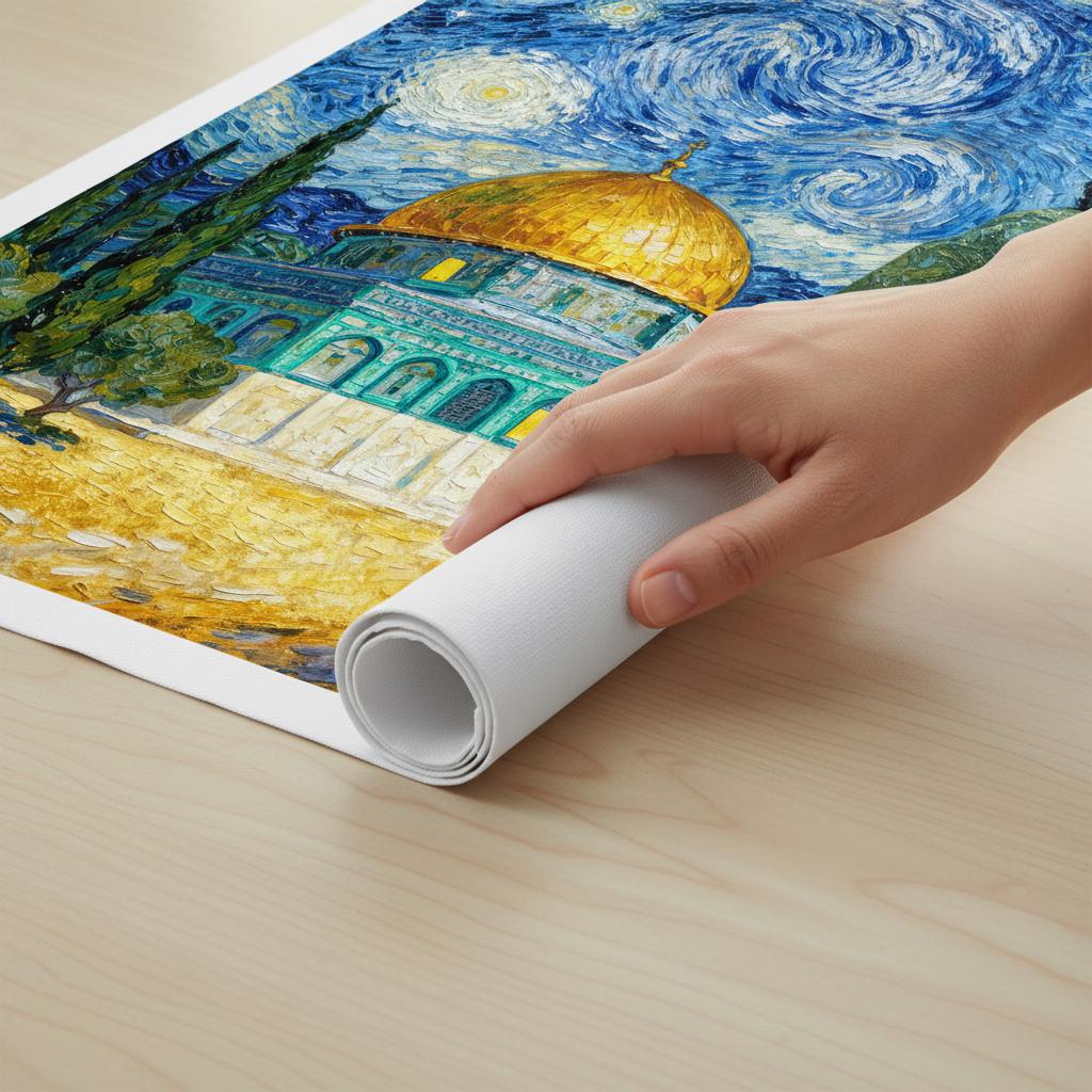 Starry night composition framing Dome of the Rock