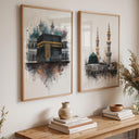 Watercolor Kaaba and Masjid Nabawi Ramadan decor wall art