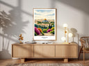 Decorative arches and minarets in a modern travel poster
