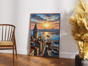 Istanbul skyline oil painting showing Galata Tower texture