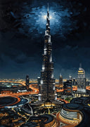 Dubai architectural art with luminous reflections