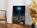 Dubai travel poster style artwork featuring Burj Khalifa