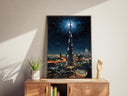 Dark blue sky with Burj Khalifa silhouette and lights
