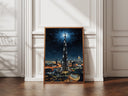 Dubai skyline art print evening glow textured brushstrokes