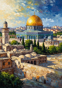 Cityscape-inspired Dome of the Rock oil painting for living room decor
