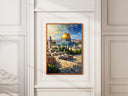 Abstract Islamic wall art depicting Dome of the Rock with golden accents