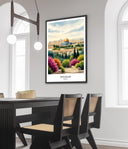 Architectural watercolor collage of holy sites in Jerusalem