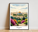 Watercolor illustration of Jerusalem's Dome of the Rock with golden accents