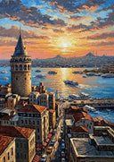 Cityscape oil painting Galata Tower on canvas