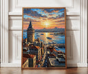 Galata Tower Istanbul oil painting on canvas with textured details