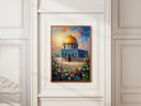 Abstract Islamic composition featuring the Dome of the Rock silhouette