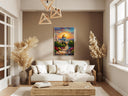 Framed wall art showing Dome of the Rock and surrounding area