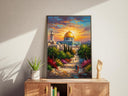 Rust and gold brushwork depicting the Dome of the Rock