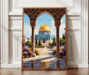 Jerusalem Dome of the Rock oil painting style wall art with warm gold tones